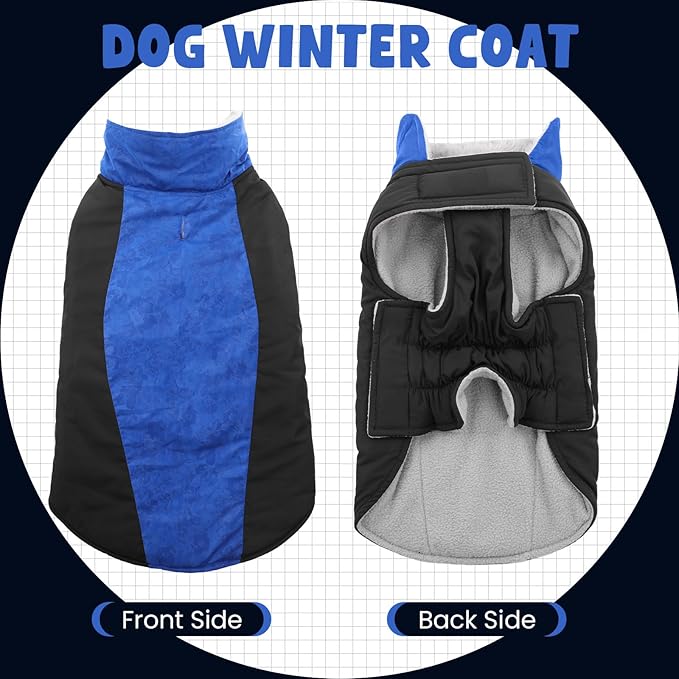 Warm Dog Coat,Waterproof Jacket in Winter Adjustable and Reversible Doggy Fleece Outfit,Thick Clothes with Foldable Collar for Puppy in Cold Days,XS RoyalBlue