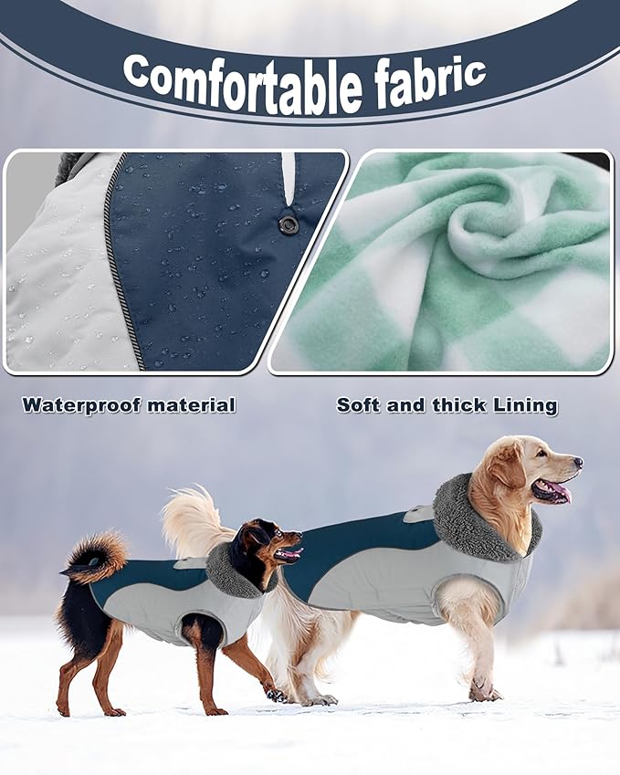 Doglay Dog Coat Waterproof Warm Dog Winter Jacket,Christmas Reflective Fleece Puppy Winter Coat with Harness Hole, Adjustable Snow Jacket for Small Medium Large Dogs