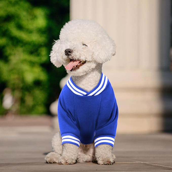 Dog Sweater Brushed Fleece Baseball Jacket Soft Warm Pet Sweatshirt Dog Sweaters for Small Dogs Puppy Sweater Boy Girl Pet(Blue-XS)