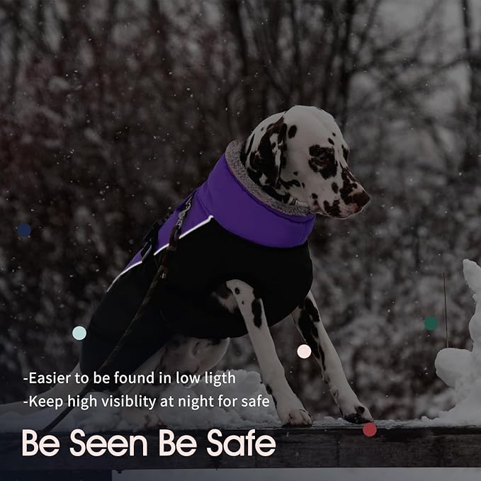 IECOii Extra Warm Dog Coat - Reflective, Adjustable Jacket for Cold Weather, Soft Fleece Turtleneck for Small to Extra Large Dogs