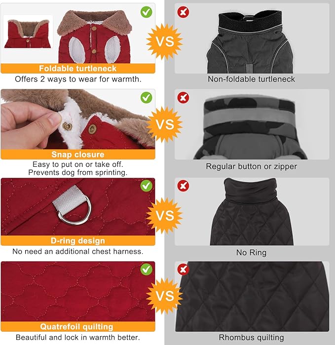BEAUTYZOO Winter Dog Vest Coat with Harness Built in, Warm Puppy Jacket for Small Medium Dogs, Lightweight Cold Weather Small Dog Coat, Fleece Puffer Vest Windproof Snowproof Pet Clothes, Wine Red L