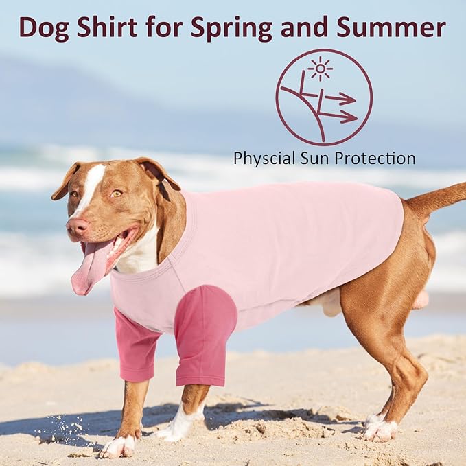 2 Pack Large Dog Shirts for Summer - Stretchy Breathable Cotton Dogs T-Shirt, Protect Skin Easy On and Off Clothes for French Bulldog, Pug, Daily Wear, Sleeping, Camping, Park, Travel, Pink
