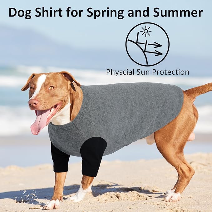2 Pack Dog Shirt for Large Dogs XXL - Soft Breathable Cotton Tees, Freedom of Movement Prevents Overheating Clothes for Border Collie, Pitbull, Boxer, Hiking, Play, Casual Wear, GreyBlack
