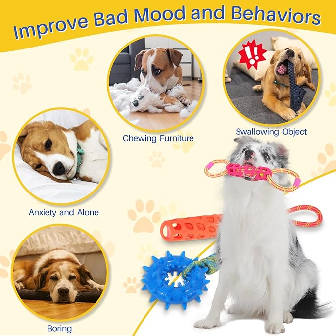 3PCS Dog Rope Toys Tug of War Toy for Medium Large Dogs, Dog Squeaky Outdoor Toys for Water or Pool