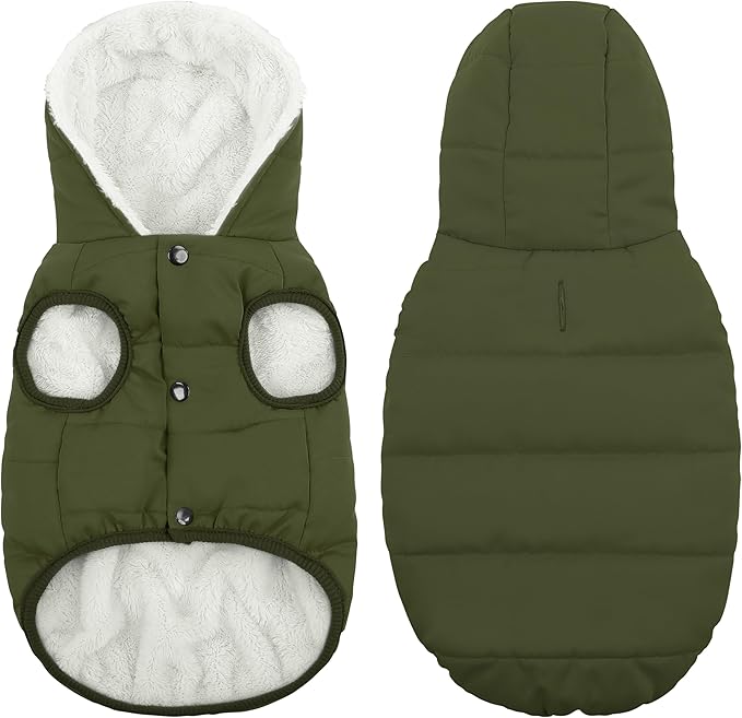 Fleece Hoodie, Windproof Waterproof Coat, Winter Warm Jacket, Cold Weather Pet Apparel Clothes Vest for Small Medium Large Dogs (S, Green)