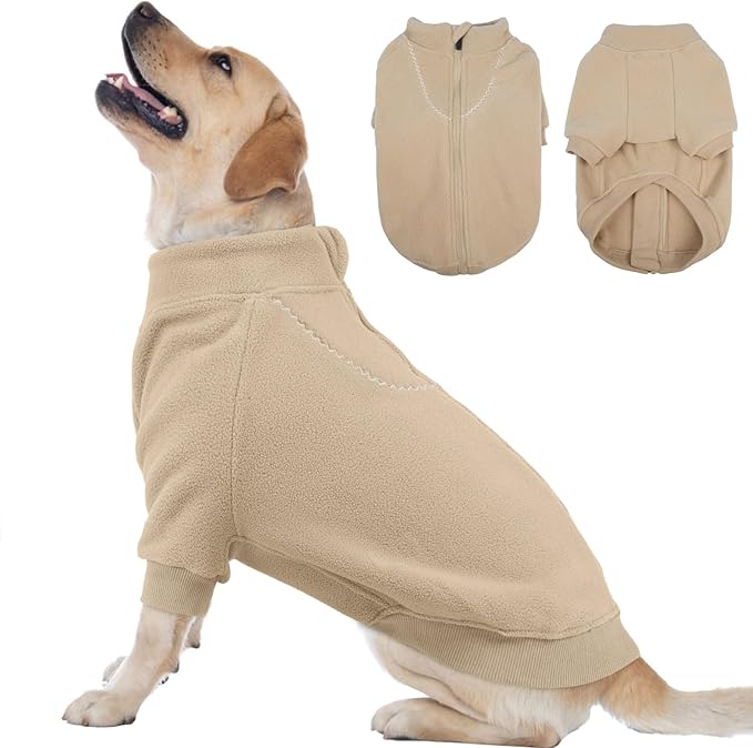 BRKURLEG Dog Sweater, Turtleneck Thick Dogs Sweatshirts Fleece Sweater, Dog Winter Coat for Small Medium Large Dogs, Pet Warm Sweaters with Zipper, Pullover Jacket with Sleeve (Light Coffee, XXL)