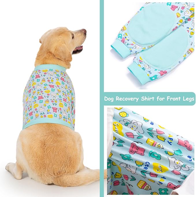 Dog Recovery Shirt for Front Legs, Dog Elbowpads Sleeve Protect Dogs Elbows Arms,Stop Licking Joints After Surgery, Help with Injury Healing Covers The Wound, Cone Alternatives (Blue, 2XL)