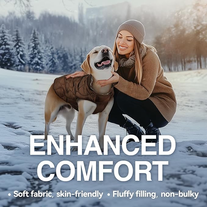 VIVAGLORY Softjoy Dog Coat, Dog Jacket for Winter & Christmas, Coat with Harness Hole & Velcro Closure, Reversible Plaid Checkered Warm Fluffy Heavy Duty for Puppy, XXS, Coffee