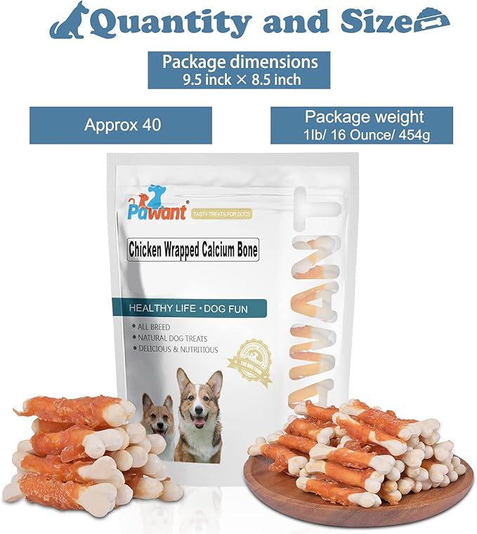 Dog Chews Puppy Training Teeth Clean Snacks Chicken Wrapped Calcium Bone Rawhide Free Dog Treats 1 lb/454g