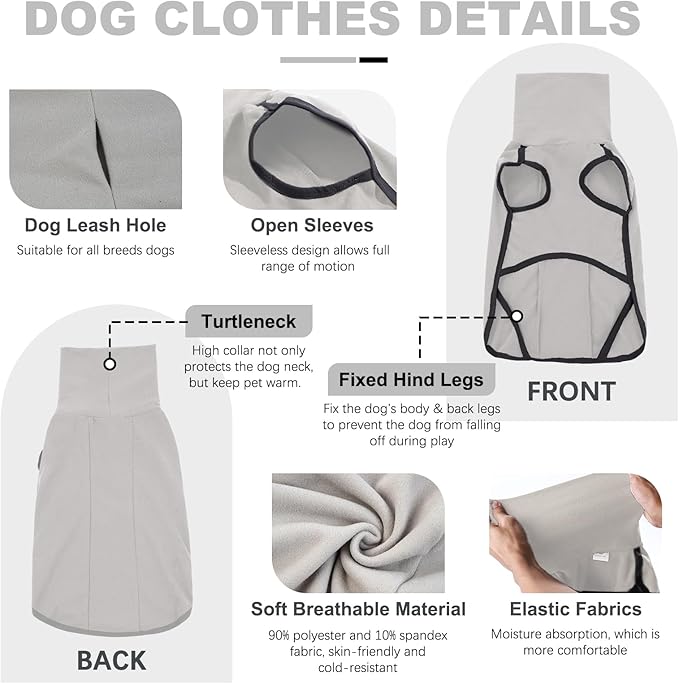 ROZKITCH Dog Winter Coat Soft Pullover Pajamas, Pet Windproof Warm Cold Weather Jacket Vest Cozy Jumpsuit Apparel Outfit Clothes for Walking Sleep Grey S