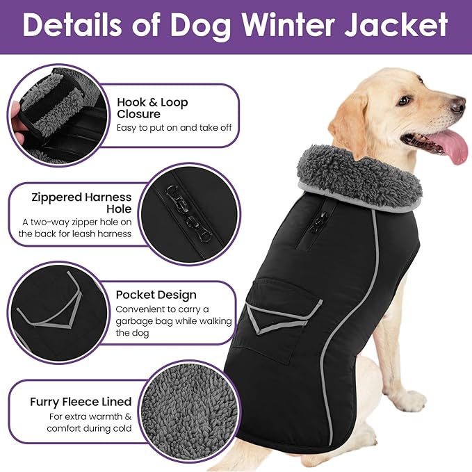 SUNFURA Small Dog Coat, Warm Dog Winter Jacket, Reflective Pet Snow Jacket with Fleece Lined, Waterproof Puppy Snowsuit Pet Sweater Clothes for Small Dogs, Black XS