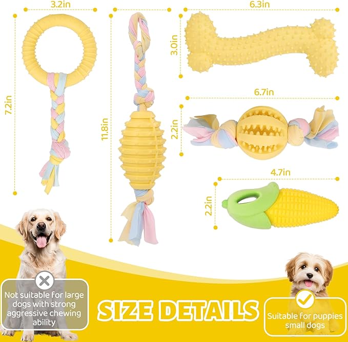 5 Pack Dog Chew Toys for Puppy Cute Yellow Dog Toys Puppy Dog Toys for Teething Soft Durable Interactive Chew Toy for Small Dogs Light Yellow