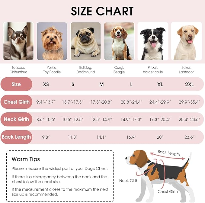 Queenmore Dog Winter Coat, Fleece Puffer Dog Down Vest, Cold Weather Pet Jacket for Dogs, Waterproof Reflective Reversible Dog Sweater Clothes for Small, Medium and Large Dogs (Light Pink, L)
