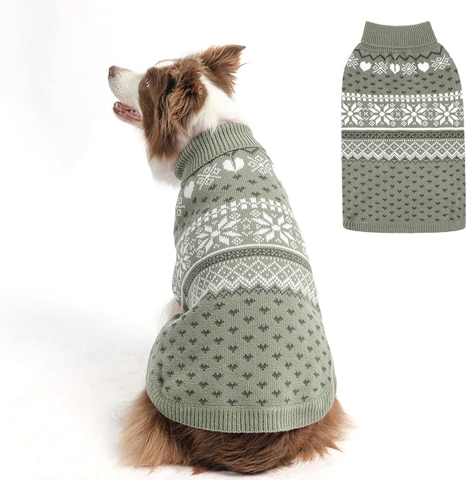 SCENEREAL Dog Sweaters for Large Medium Small Dogs, Soft, Warm Turtleneck Puppy Clothes Sweatshirt, Knitted Ugly Dog Christmas Outfits, Argyle Xmas Pet Cold Weather Coat for Girls Boys