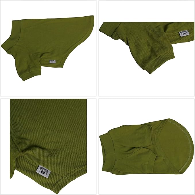 Lovelonglong Ribbed Dog T-Shirt Cotton Knitted Dog Sweaters for All Season Pet T-Shirts for Large Medium Small Dogs Olive Green S