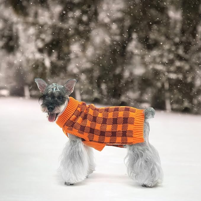 PUPTECK Dog Sweaters for Large Medium Small Dogs - Fall Classic Plaid Style Puppy Holiday Winter Coat Clothes Warm