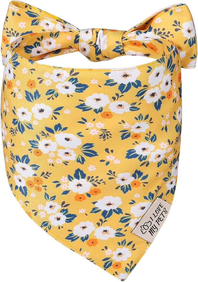 SCENEREAL Summer Floral Dog Bandana, Double Side Dog Scarf for Small Medium Large Dogs Cats Puppy,Holiday Bandanas for Dogs Boys Girls, Premium & Soft Fabric Pet Accessories for Birthday Party Days