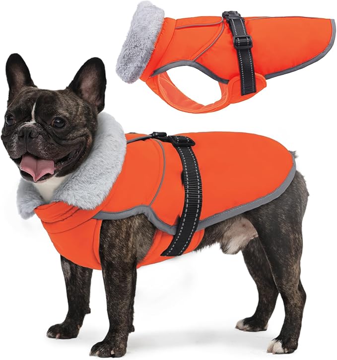 Lelepet Warm Dog Winter Coat Reflective Dog Jacket Fleece Vest Waterproof Windproof Cold Weather Coats with Adjustable Buckle Plush Turtleneck Pet Snowsuit for Small Medium Large Dogs,Chihuahua,XS