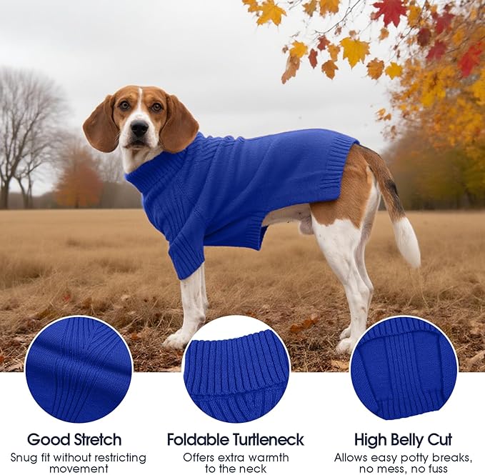 IECOii XXXL Dog Sweater,Warm Dog Sweaters for Extra Large Dogs Girl Boy,Stretchy & Cozy,Turtleneck Knitted Pullover for Pet Wear On Holiday,Easy On Doggy Sweatshirt for Labrador (Royal Blue,XXXL)