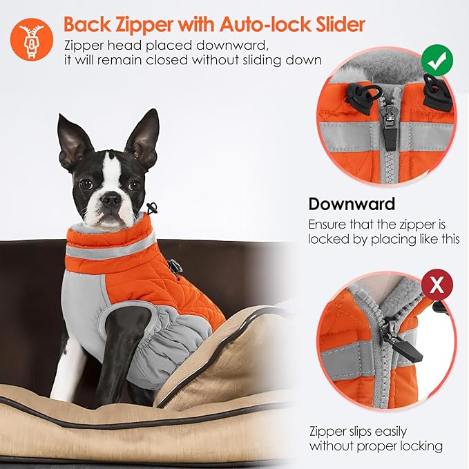 AOFITEE Dog Coat, Warm Dog Jackets for Large Dogs, Reflective Turtleneck Dogs Winter Coat with Harness Built in, Waterproof Windproof Pet Snow Jacket Fleece Vest for Cold Weather, Orange XXL