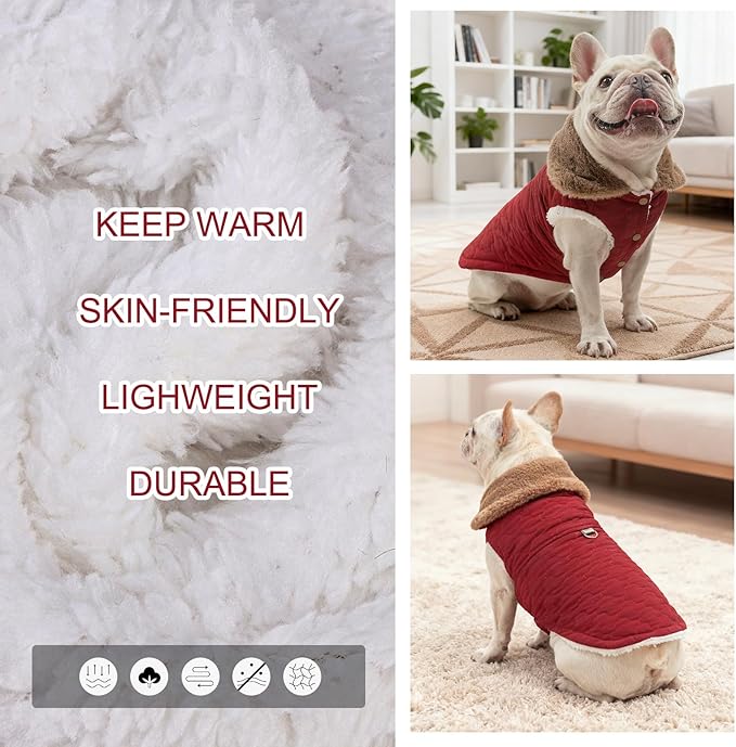 BEAUTYZOO Winter Dog Vest Coat with Harness Built in, Warm Puppy Jacket for Small Medium Dogs, Lightweight Cold Weather Small Dog Coat, Fleece Puffer Vest Windproof Snowproof Pet Clothes, Wine Red M