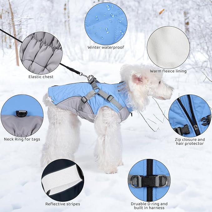 Gyuzh Dog Coat with Harness Dog Jacket Winter Waterproof Dog Coats Dog Harness Coat Cold Weather Winter Dog Coat with Harness Built in for Small Medium Large Dogs
