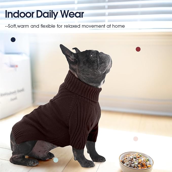 IECOii Dachshund Sweater,Turtleneck Dog Sweater for Small Medium Dogs Girl Boy,Stretchy & Breathable,Warm Knitted Pullover Coat,High Neck Knitwear for Cold Weather Indoor & Outdoor Wear (Brown, M)