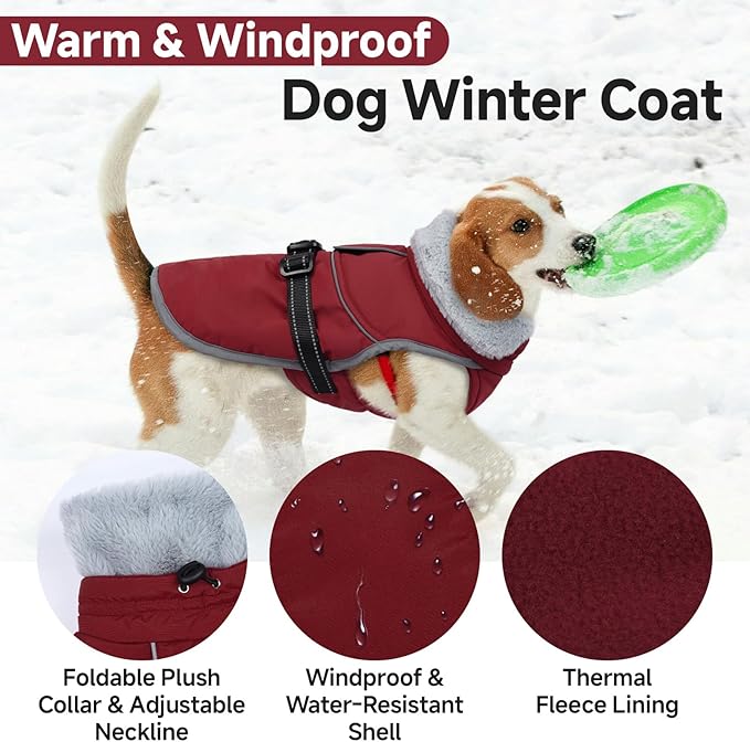 Lelepet Warm Dog Winter Coat Reflective Dog Jacket Fleece Vest Waterproof Windproof Cold Weather Coats with Adjustable Buckle Plush Turtleneck Pet Snowsuit for Small Medium Large Dogs,Yorshire,S