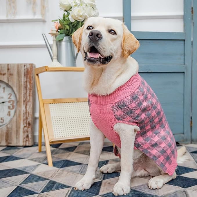 PUPTECK Dog Sweaters for Large Medium Small Dogs - Fall Classic Plaid Style Puppy Holiday Winter Coat Clothes Warm