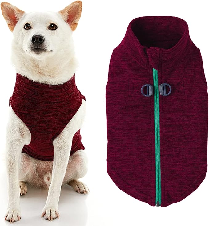 Gooby - Zip Up Fleece Vest, Fleece Jacket Sweater with Zipper Closure and Leash Ring, Fuchsia Wash, Medium