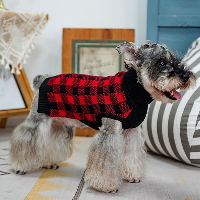 PUPTECK Dog Sweaters for Large Medium Small Dogs - Fall Classic Plaid Style Puppy Holiday Winter Coat Clothes Warm
