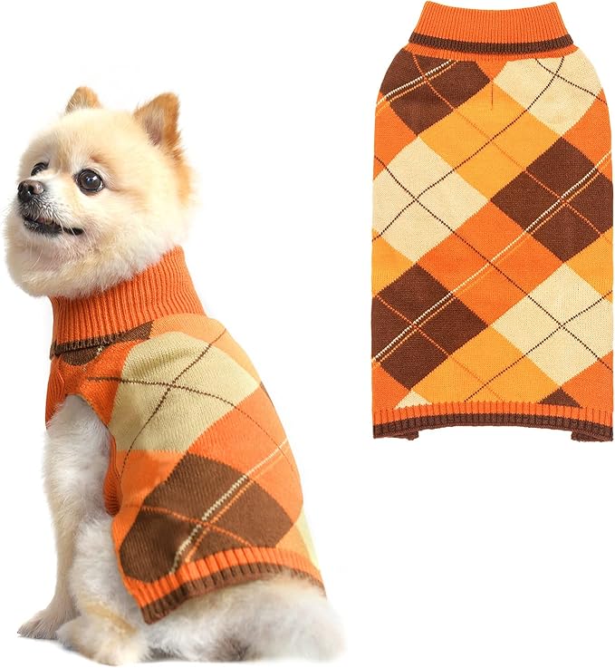 KOOLTAIL Dog Sweater Pet Knitted Clothes - Classic Plaid Pullover Turtleneck Fall Thanksgiving Dog Sweaters with Leash Hole, Thick Cold Weather Dog Outfits for Small Medium Large Dogs Cats Puppy SM