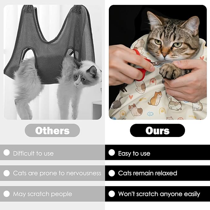 27.6" Cat Grooming Wrap, Self Adhesive Cat Wrap for Cutting Nails, Anti-Escape Calming Cat Swaddle Wrap for Medicine Ear Cleaning, Anti-Scratch Cats Burrito Restraint Blanket, Pet Tool (6-10 lbs)