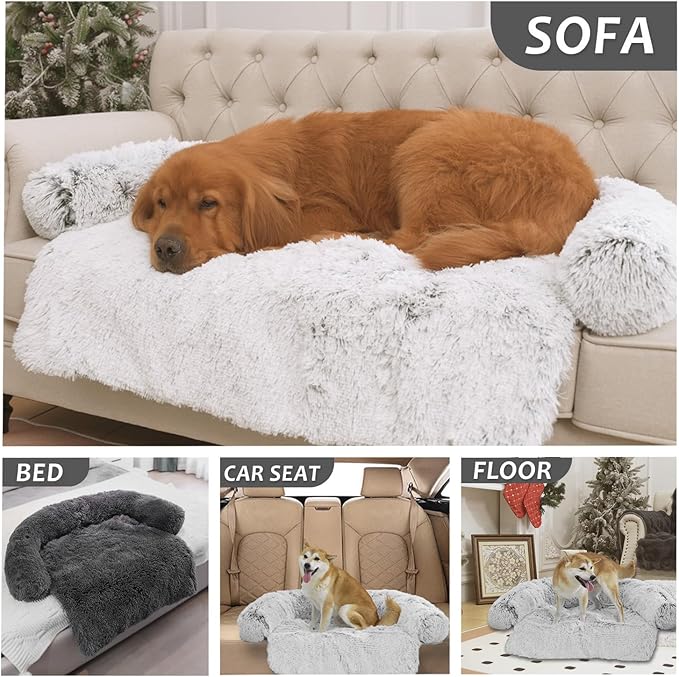 Calming Dogs/Cats Bed Mats, Dog Pad Washable Removable Couch Cover, Plush Long Fur Mat for Pets, Waterproof Lining, Perfect for Small, Medium and Large Dogs and Cats (Dark Gray, 59"x39")