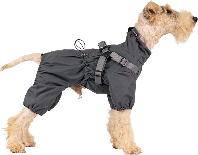 Mile High Life Waterproof Dog Raincoat, Full Coverage Small Dog Rain Coat with Harness, Adjustable 4 Legs Puppy Rain Jacket with Reflective Strip and Elastic Cuffs (Gray, XS Back Length 11.4")