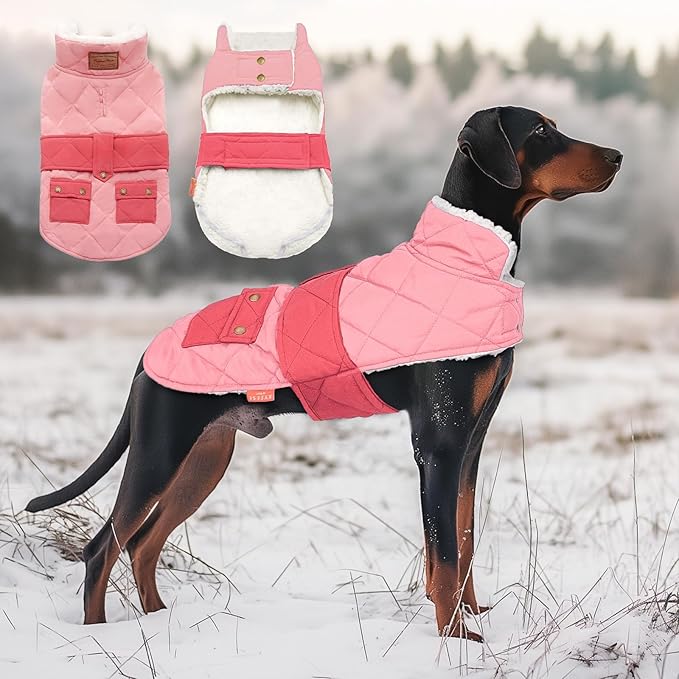 KYEESE Dog Coat Warm Pets Clothes for Cold Weather Waterproof Dog Coats for Large Dogs Soft Pet Sweater with Leash Hole Thick Pet Winter Puffer Coat with Pocket Windproof Dogs Jacket with Fleece Lined