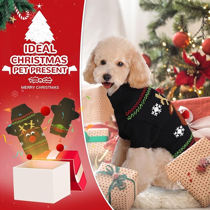 PETCARE Dog Christmas Sweater Black Ugly Funny Cute Cartoon Reindeer Cat Sweaters Jumper Holiday Dog Clothes Puppy Sweaters for Small Medium Large Dogs Fall Winter Outfits Xmas Dogs Costume,Medium