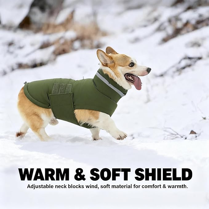Dog Coat, Waterproof Winter Jacket, Warm Windproof Vest, Reflective Adjustable Turtleneck Coats for Large Dogs with Hook & Loop - Green - XL