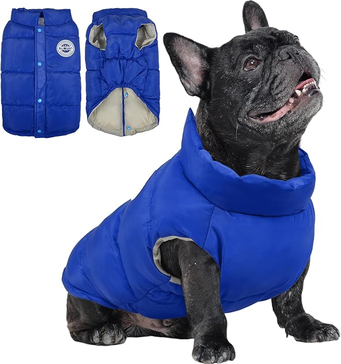 Kuoser Dog Coat Puffer Vest, Warm Dog Jacket Windproof Dogs Cold Weather Coats Pet Snowsuit Padded Vests, Lightweight Puppy Winter Clothes for Small Dogs, Button Design, Easy On/Off, Blue XS
