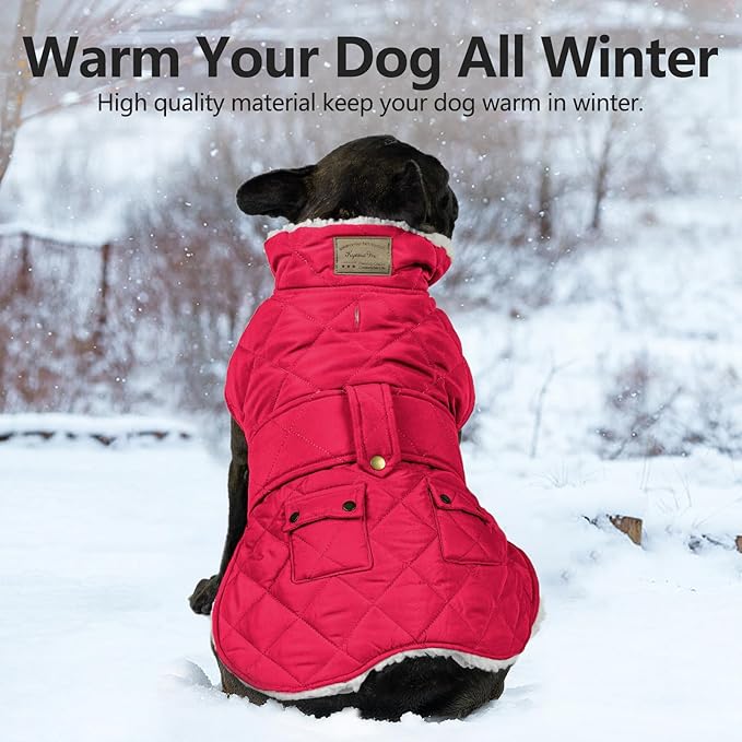 KYEESE Dog Coat Soft Pet Sweater for Cold Weather Waterproof Dogs Jacket with Fleece Lined Windproof Dog Coats for Small Dogs Thick Cat Clothes with Pocket Warm Pet Winter Puffer Coat with Leash Hole