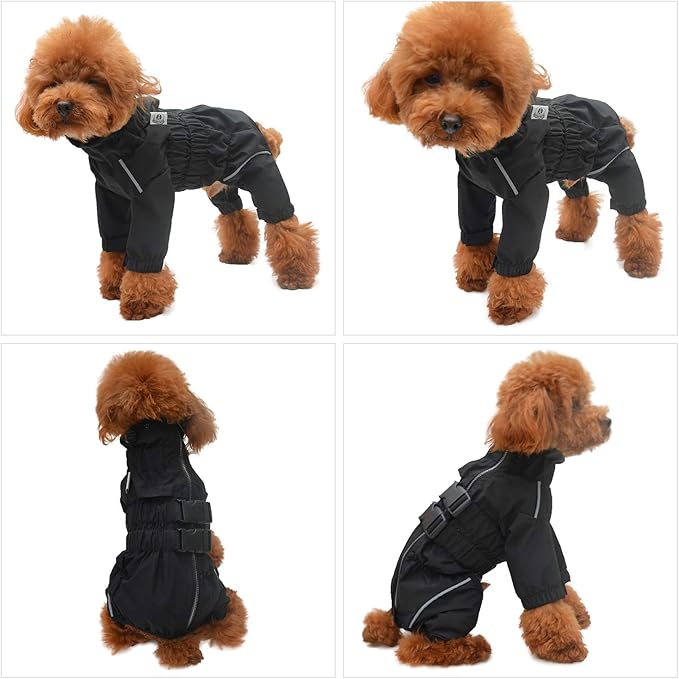 Dogs Waterproof Jacket, Lightweight Waterproof Jacket Reflective Safety Dog Raincoat Windproof Snow-Proof Dog Vest for Corgis Dachshund Small Medium Large Dogs Black D-M