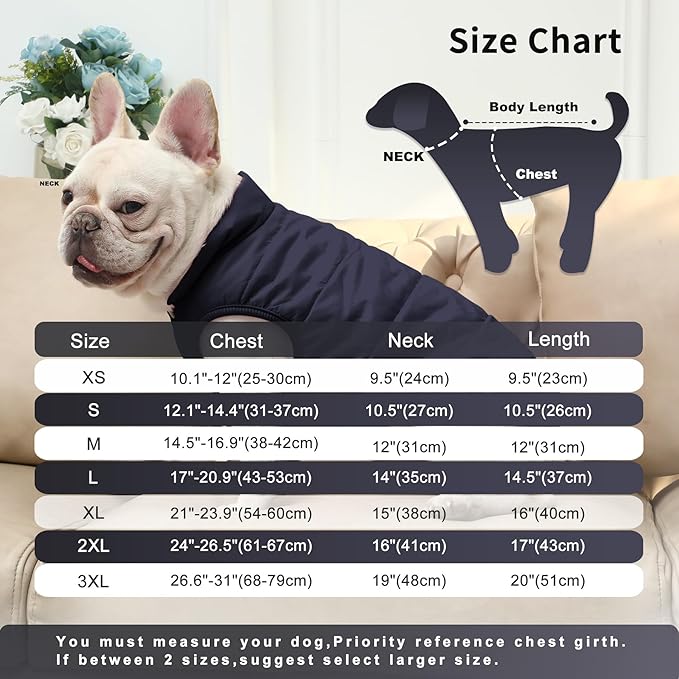 2 Layers Fleece Lined Warm Dog Jacket for Winter Cold Weather,Soft Windproof Large Dog Coat,Blue XXL
