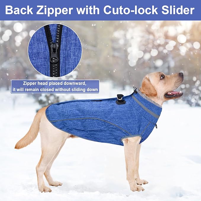 Malier Dog Coat, Reflective Dog Jacket Waterproof Windproof Puppy Cold Weather Coats with Harness Built in, Winter Extra Warm Pet Coat Fleece Vest for Small Large Pets and Puppy (Blue, XXX-Large)