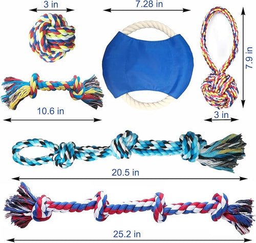 6 Pack Dog Rope Toys for Small Medium Large Breed, Tough Chew Ropes Tug Toy for Dogs, Flying Disc Fetch Toy Dog Rope Ball, Interactive Toy for Boredom, Puppy Teeth Cleaning