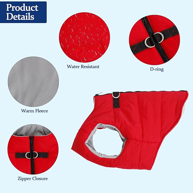 Geyecete Dog Bulldog Clothes Dog Cotton Padded Coat Thick Winter Warm Vest Waistcoat Cold Weather Jacket Clothing for French Bulldog Coat-Red-XL