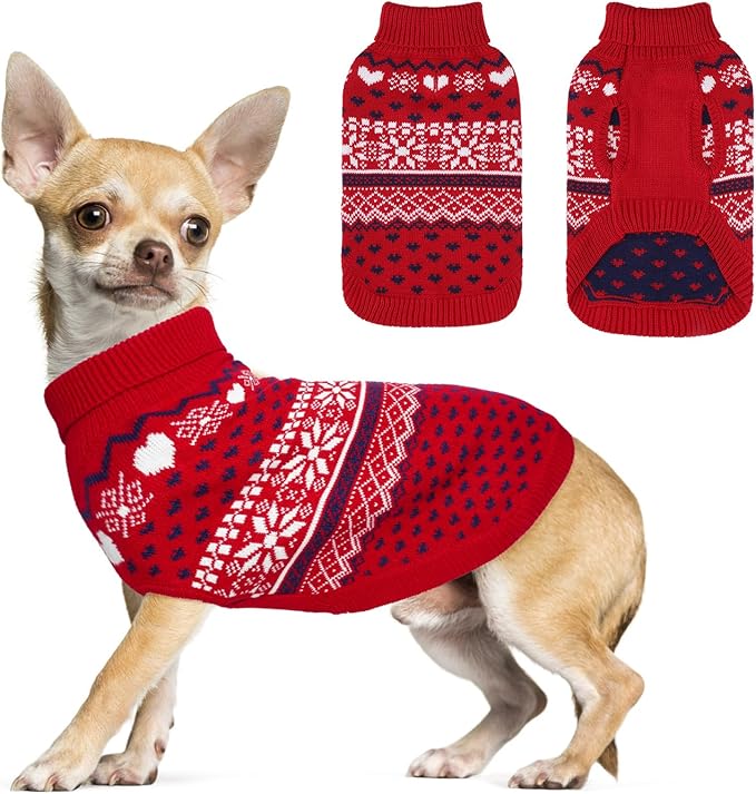 SCENEREAL Dog Sweaters for Small Dogs - Soft, Warm Turtleneck Small Dog Sweater, Ugly Knit Dog Christmas Outfits for Dachshund, Chihuahua, Pug, Yorkie,Winter Pet Clothes Male Female,Red