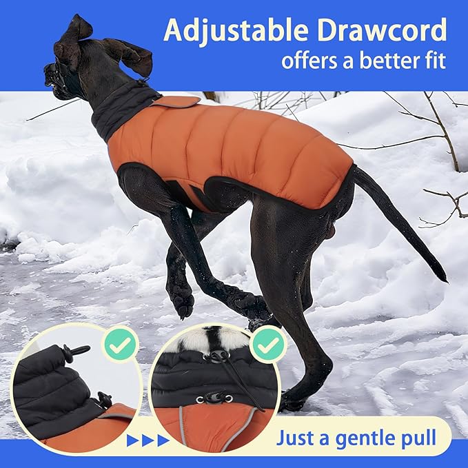 MIGOHI Lightweight Dog Coat, Windproof Dog Jacket, Puffer Jacket for Large Dogs, Padded Vest with Reflective Strips, Warm Snow Vest in Cold Weather, Easy On Hook & Loop Belly, Caramel, 2XL