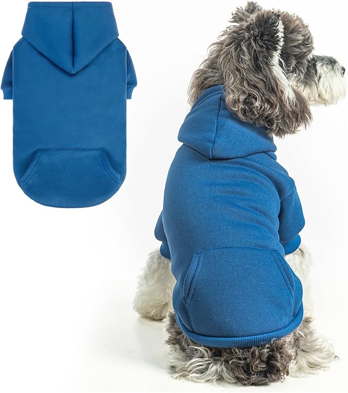 SCENEREAL Dog Hoodie Sweaters for Small Medium Large Size Dogs, Fleece Dog Sweatshirt with Hat and Pocket,Soft Cold Winter All Weather Dog Clothes for S to XL Sized Dogs, Blue S