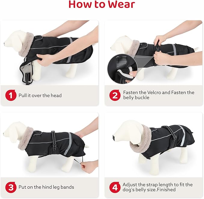 Dog Coat, Warm Dog Winter Coat Reflective Jacket Waterproof Fleece Vest, Pet Jacket Cozy for Cold Weather, Dogs Snowsuit Windproof, Adjustable Buckle for Large Dogs