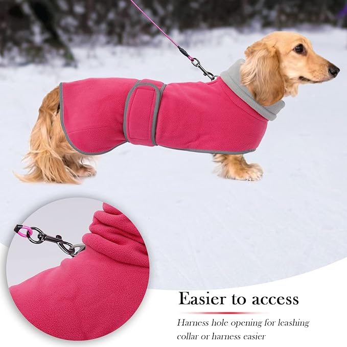 Geyecete Dachshund Sweaters, Perfect Dachshund Winter Coat with Padded Fleece Lining and High Collar, Dogs Snowsuit with Adjustable Bands - Pink - L